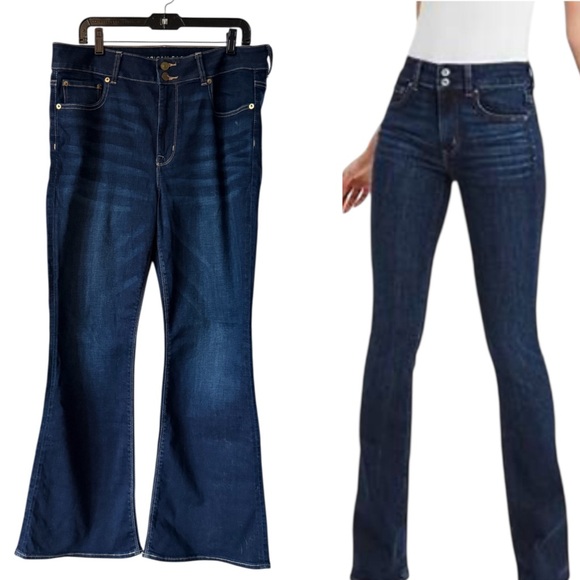 American Eagle Women’s Hi-Rise Artist Flare Dark Wash Blue Women's Jeans Size 16 - Picture 15 of 15
